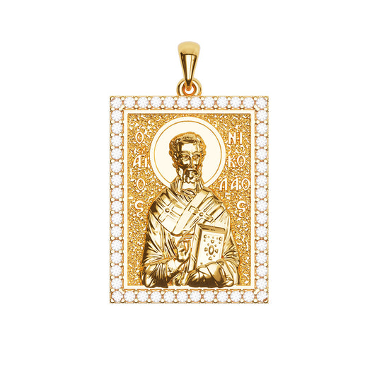 Saint Nicholas Sculpted Pavé Tag Medal