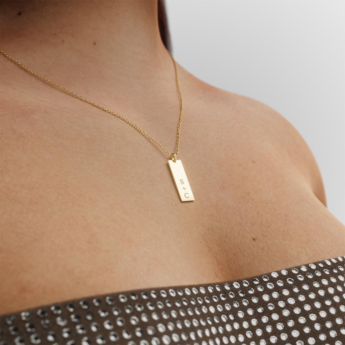 Couple's Initials Vertical Bar Necklace