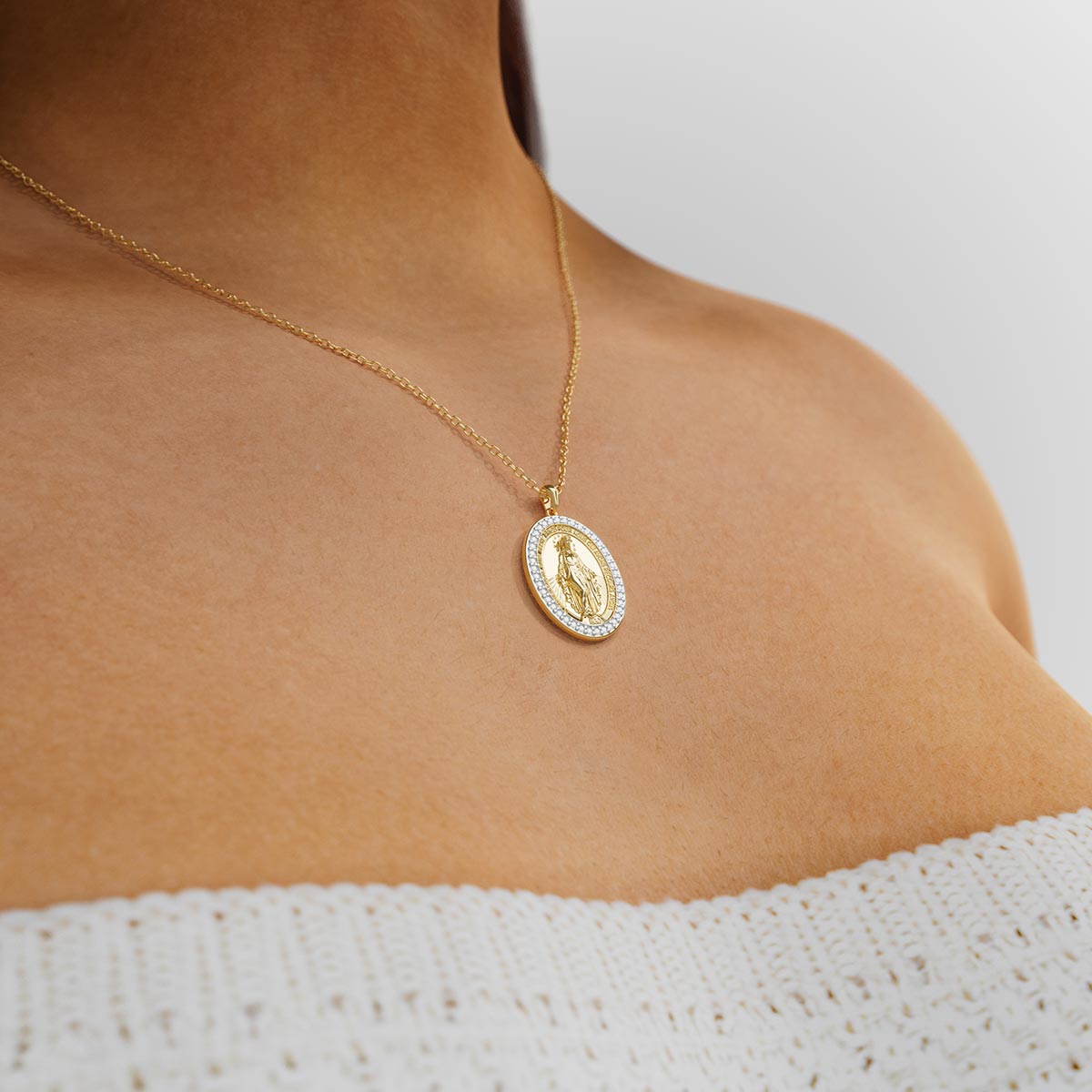 Miraculous Medal Virgin Mary Pavé Necklace – Stakora