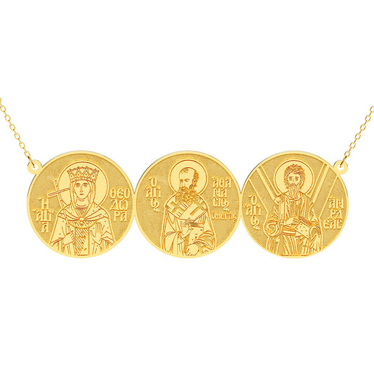 United 3 Custom Greek Orthodox Saint Round Necklace