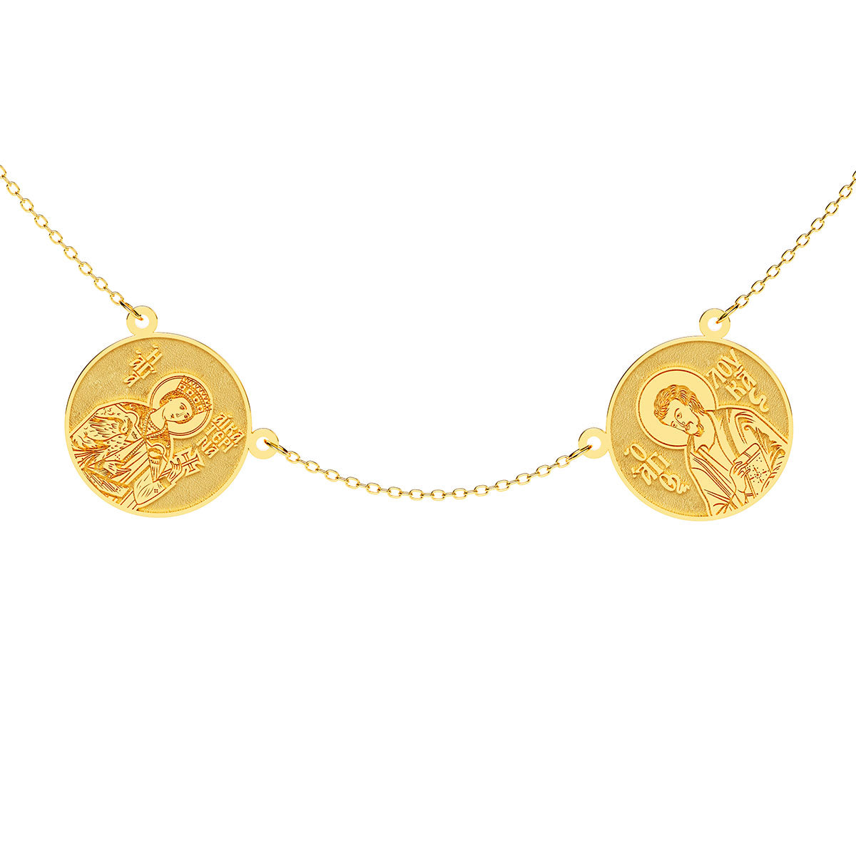 2 Custom Greek Orthodox Saint Round Medal Necklace
