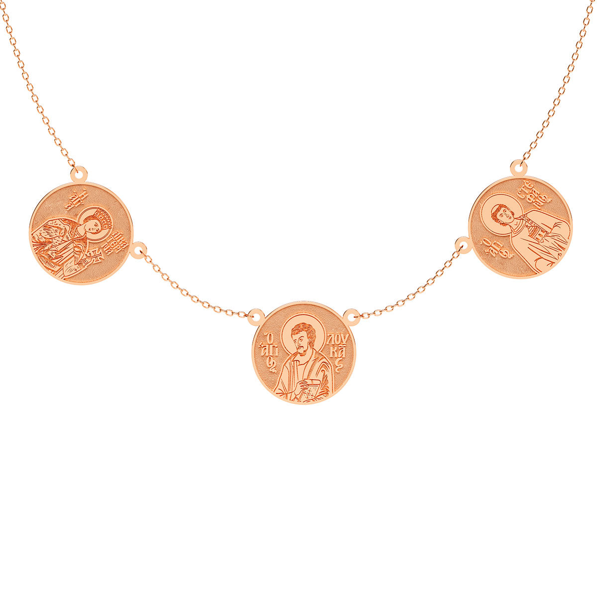3 Custom Greek Orthodox Saint Round Medal Necklace