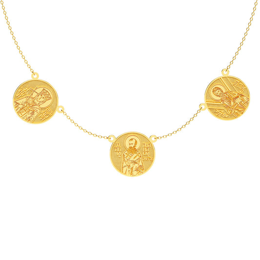 3 Custom Greek Orthodox Saint Round Medal Necklace
