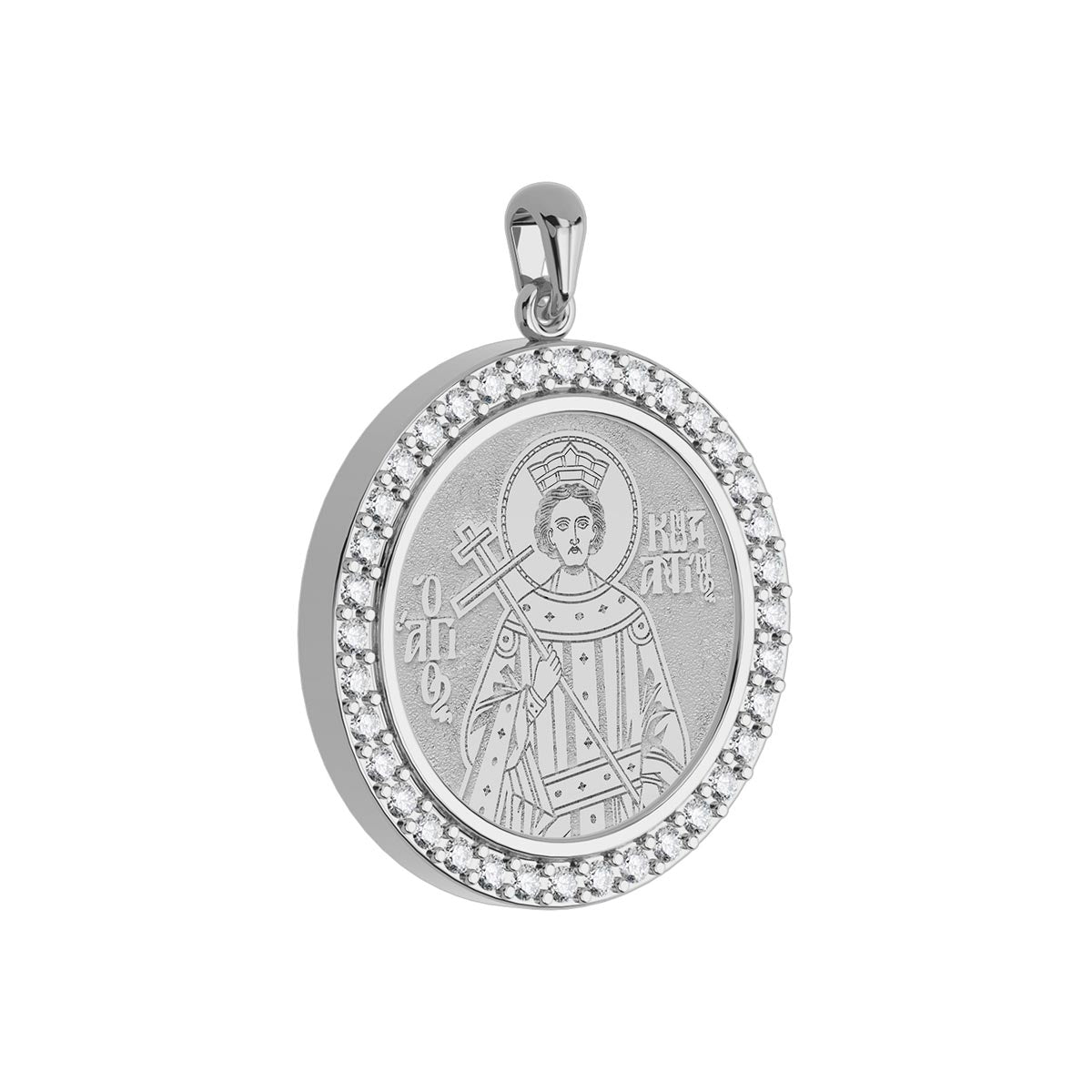 Custom Greek Orthodox Icon Pavé Round Frame Pendant