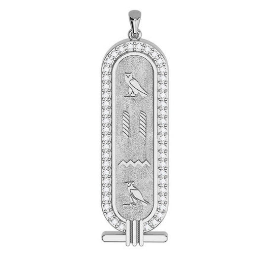 Personalized Cartouche Egyptian Hieroglyph Name Pavé Frame Necklace