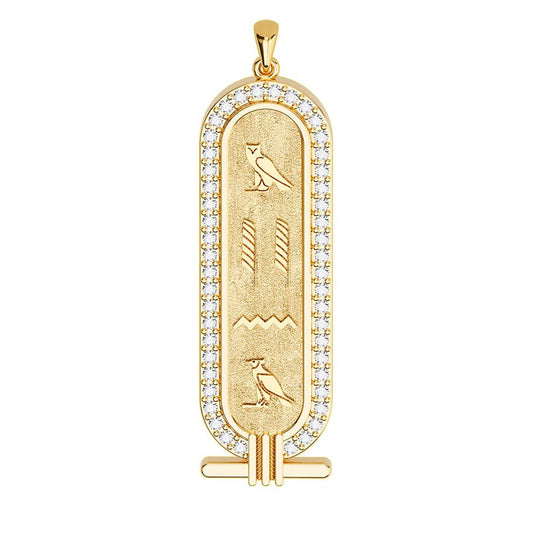 Personalized Cartouche Egyptian Hieroglyph Name Pavé Frame Necklace