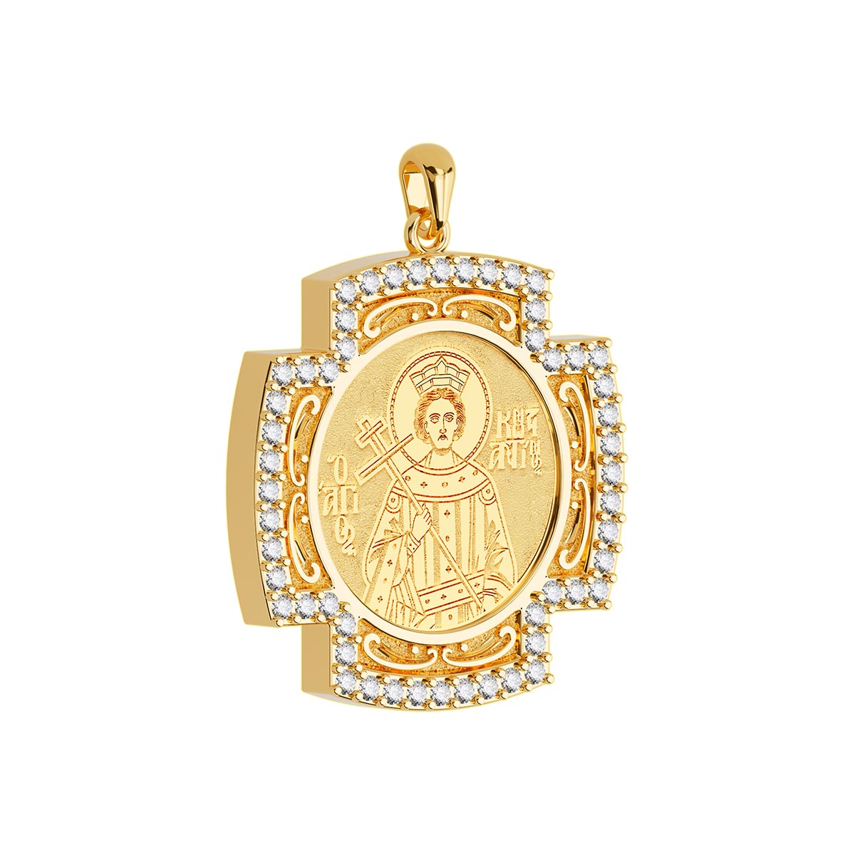 Custom Greek Orthodox Icon Pavé Cross Frame Pendant