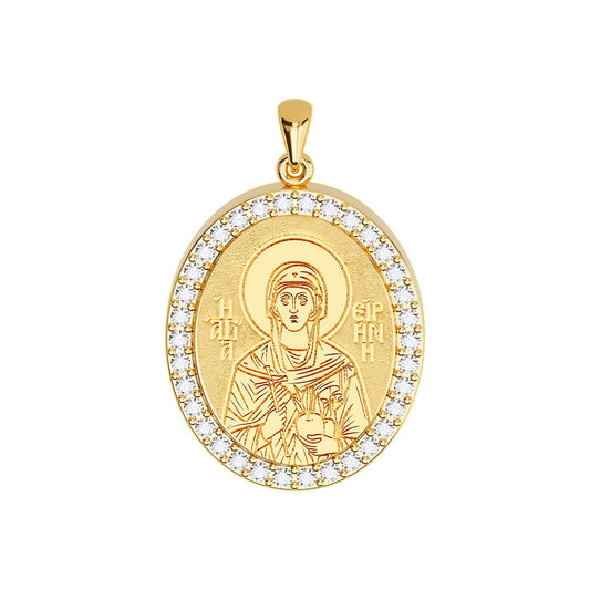 Custom Greek Orthodox Icon Pavé Oval Frame Pendant