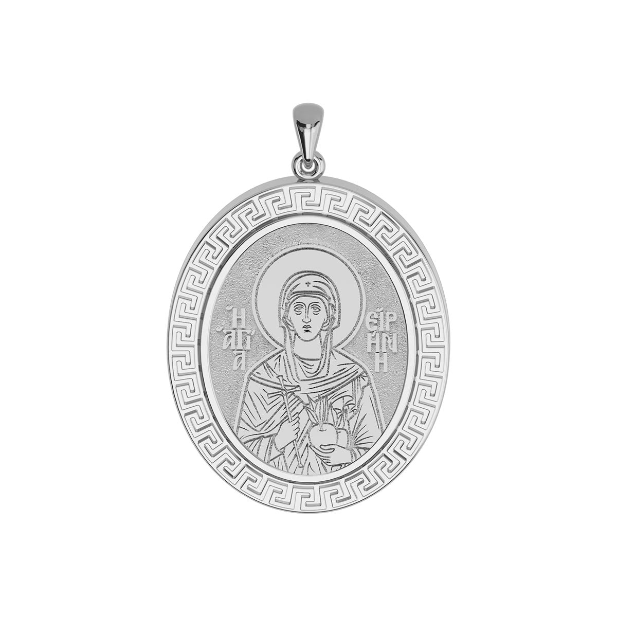 Custom Greek Orthodox Icon Greek Key Oval Frame Pendant