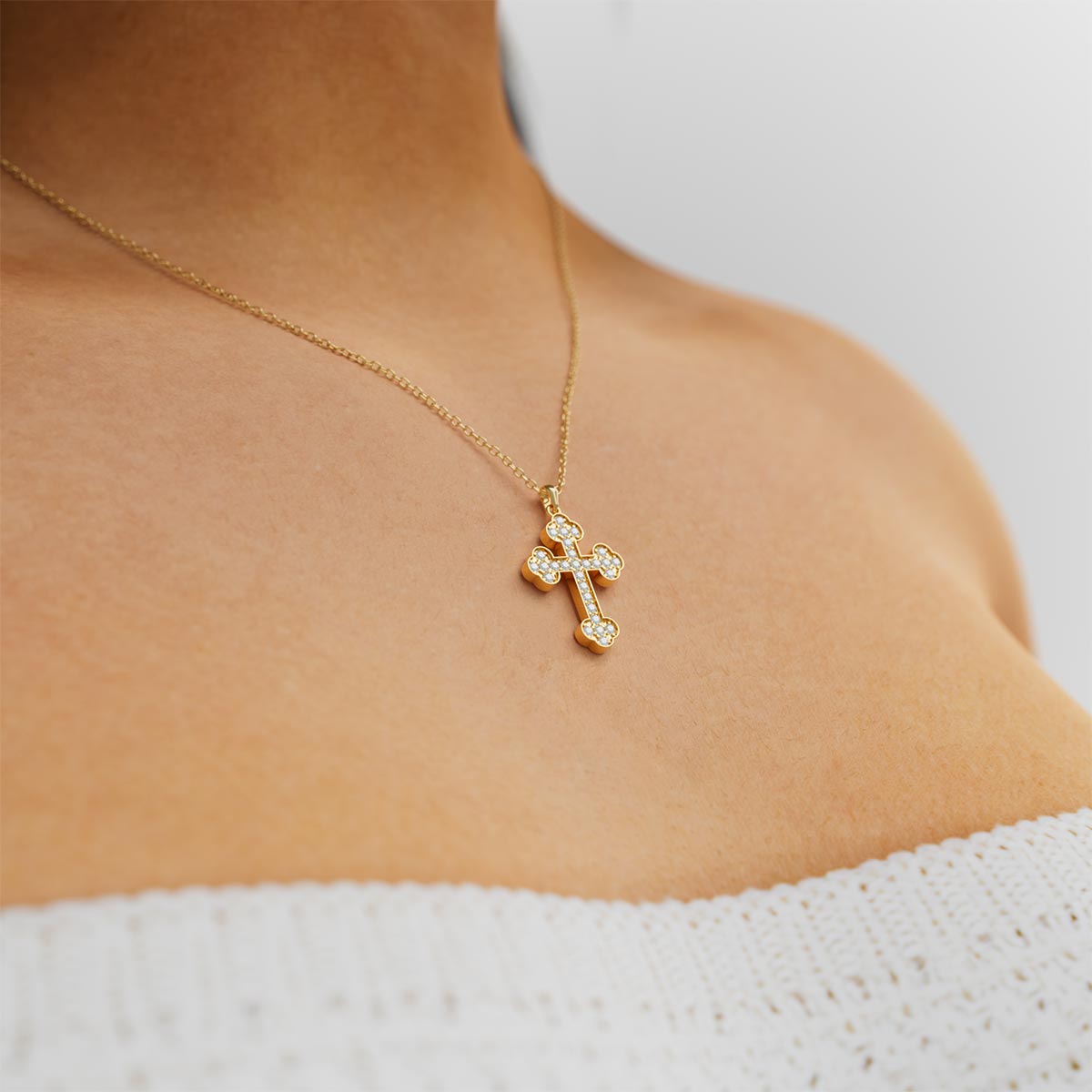 Greek Orthodox Two-Sided Pavé Cross Necklace