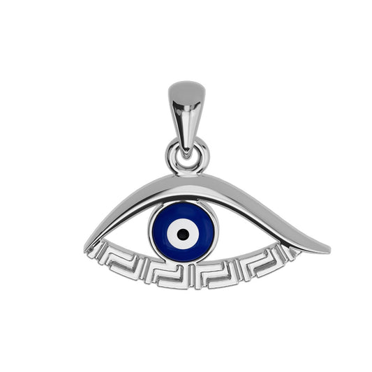 Evil Eye Greek Key Domed Pendant