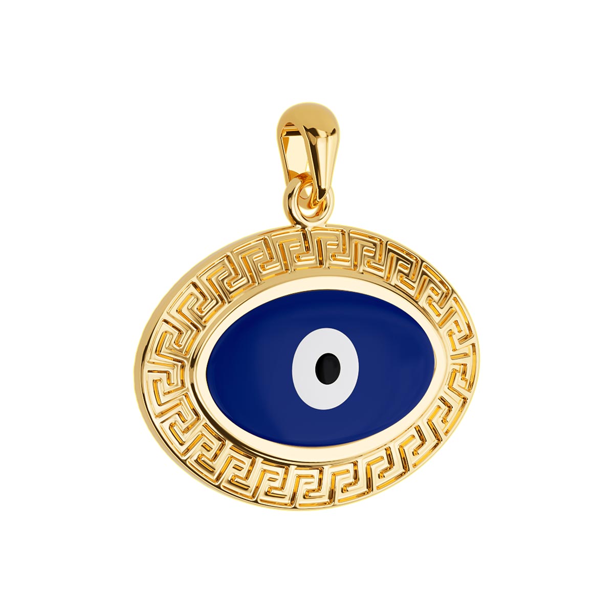 Evil Eye Greek Key Oval Pendant