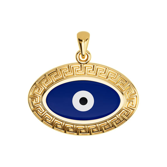 Evil Eye Greek Key Oval Pendant