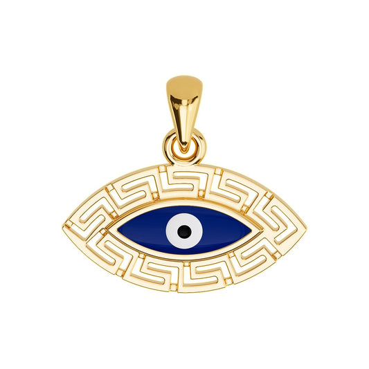 Evil Eye Greek Key Marquise Pendant