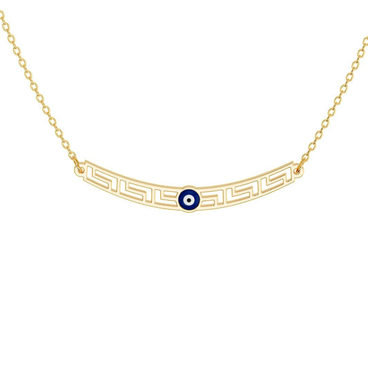 Greek Key Evil Eye Bar Necklace