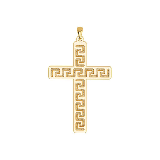 Greek Key Engraved Cross Pendant