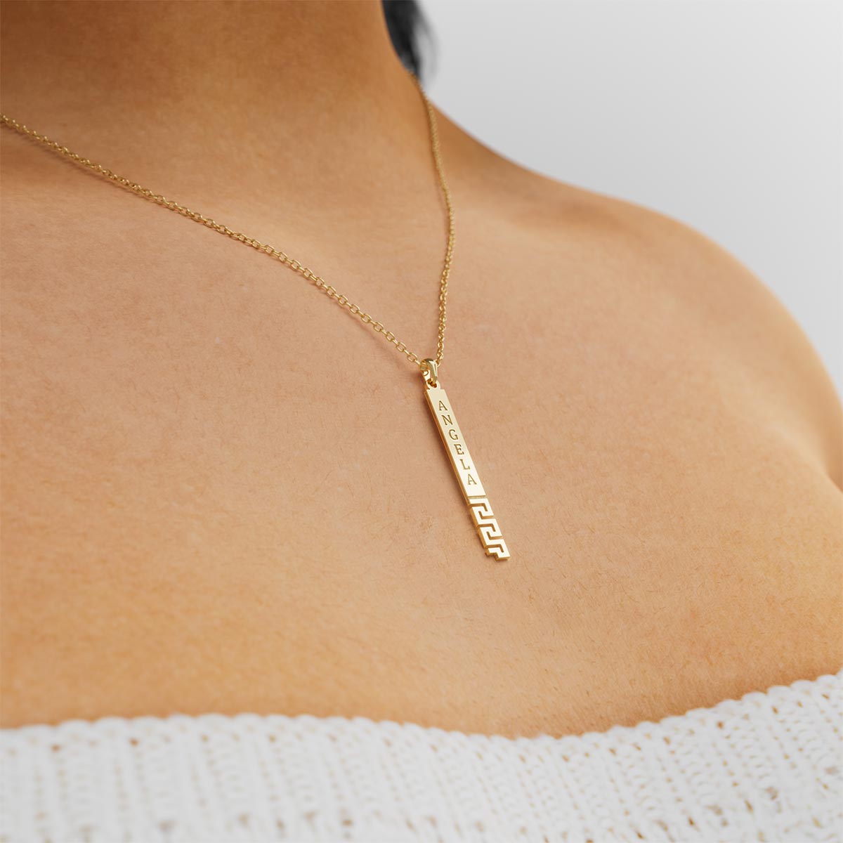 Personalized Greek Key Vertical Bar Name Necklace