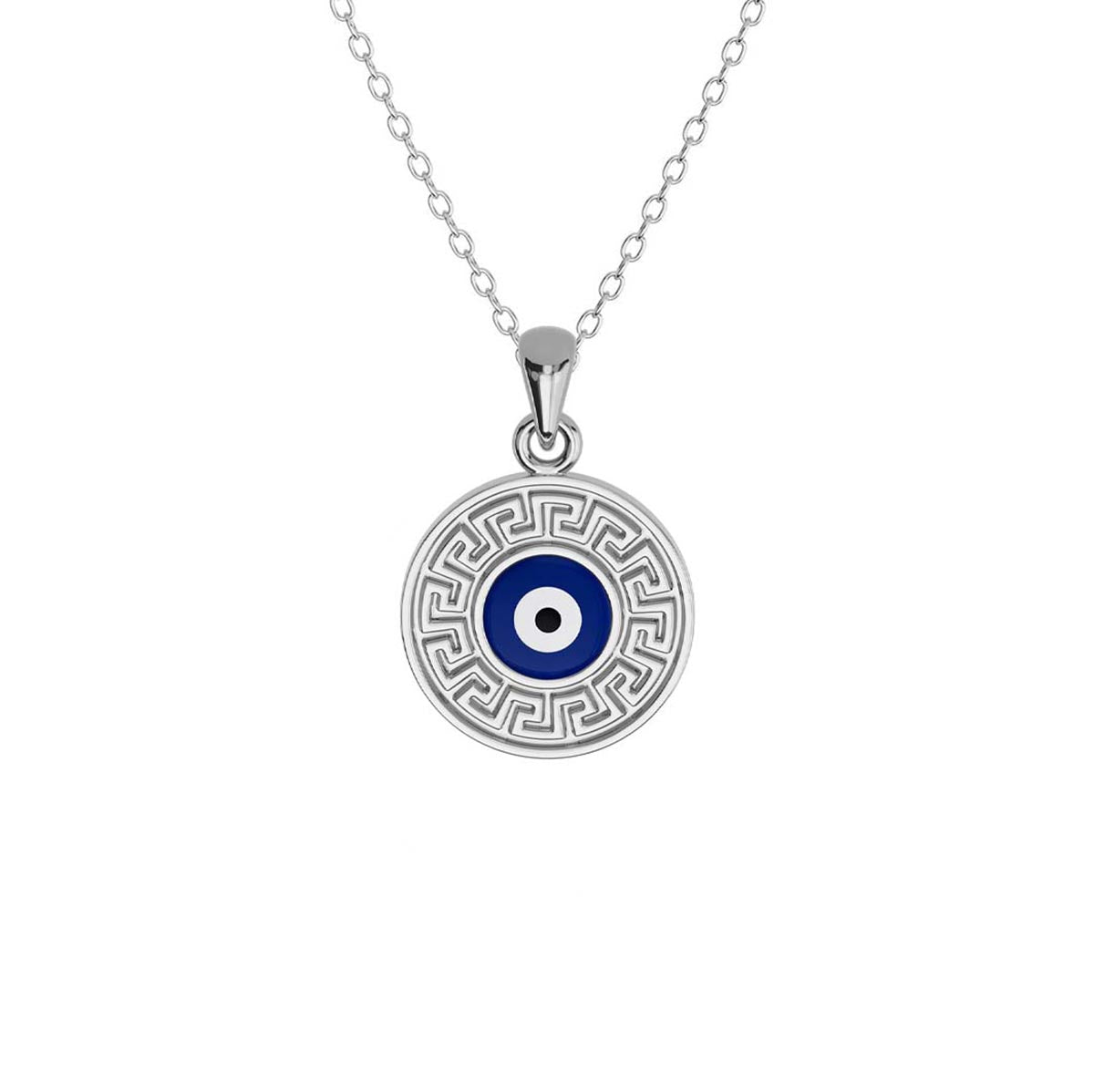 Greek Key Evil Eye Disc Necklace