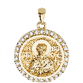 Saint Basil (Vasileios) the Great Orthodox Icon Sculpted Small Pavé Round Medal