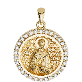 Saint John (Ioannis) Chrysostom Orthodox Icon Sculpted Small Pavé Round Medal