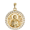 Saint Barbara Orthodox Icon Sculpted Small Pavé Round Medal