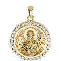 Saint Paraskevi Orthodox Icon Sculpted Small Pavé Round Medal