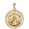 Our Lady of the Sign (Panagia Platytera) Orthodox Icon Sculpted Small Pavé Round Medal