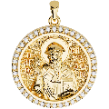 Saint Spyridon Orthodox Icon Sculpted Medium Pavé Round Medal