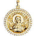 Our Lady of the Sign (Panagia Platytera) Orthodox Icon Sculpted Medium Pavé Round Medal