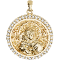 Virgin Mary Panagia Theotokos Orthodox Icon Sculpted Medium Pavé Round Medal