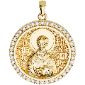 Saint Nicholas Orthodox Icon Sculpted Medium Pavé Round Medal