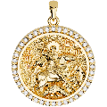 Saint George (Georgios) And the Dragon Orthodox Icon Sculpted Medium Pavé Round Medal