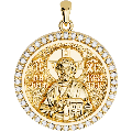Christ Pantocrator Orthodox Icon Sculpted Medium Pavé Round Medal
