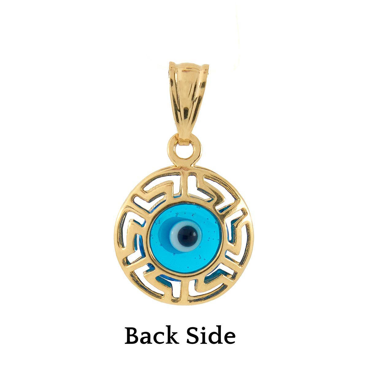 Greek Key Evil Eye Two-Sided Pendant – Stakora Greek Key Evil Eye Two-Sided Pendant – Stakora