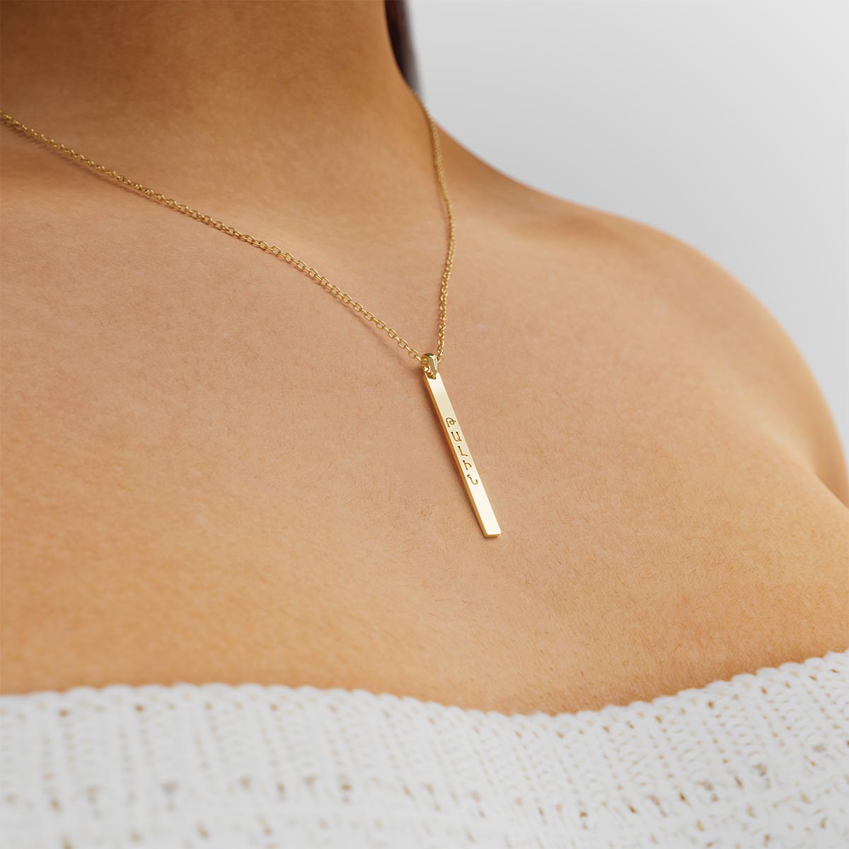 Vertical Bar Necklace with Armenian Engraving