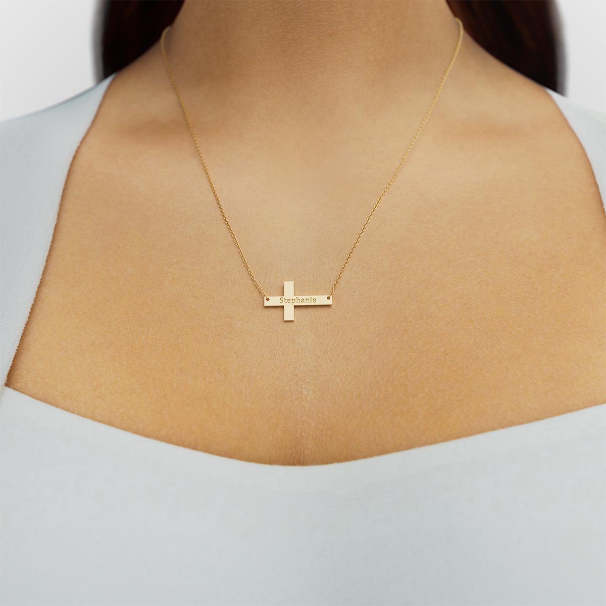 Sideways Cross Necklace With Engraving