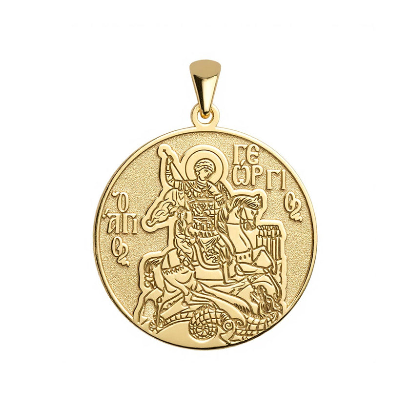 Saint George (Georgios) And the Dragon Greek Orthodox Icon Round Medal