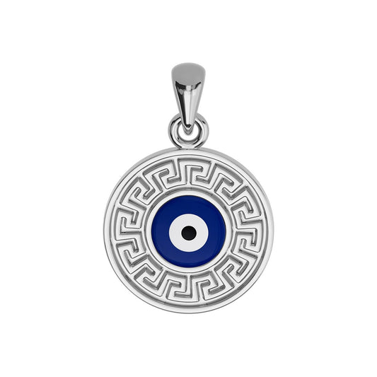 Greek Key Evil Eye Disc Necklace