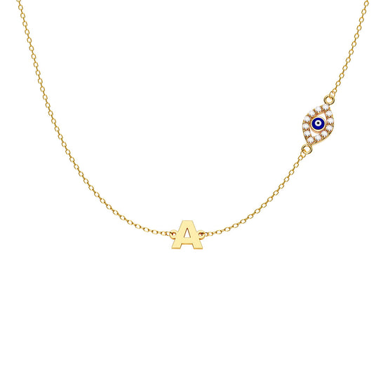 Personalized Initial Necklace With Marquise Evil Eye Pavé Charm