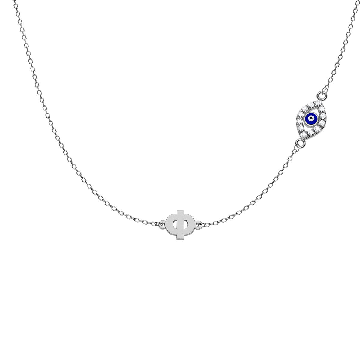 Greek Personalized Initial Necklace With Marquise Evil Eye Pavé Charm