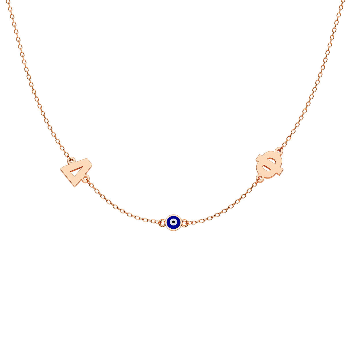 Greek Personalized 2 Initial Necklace With Round Evil Eye Charm