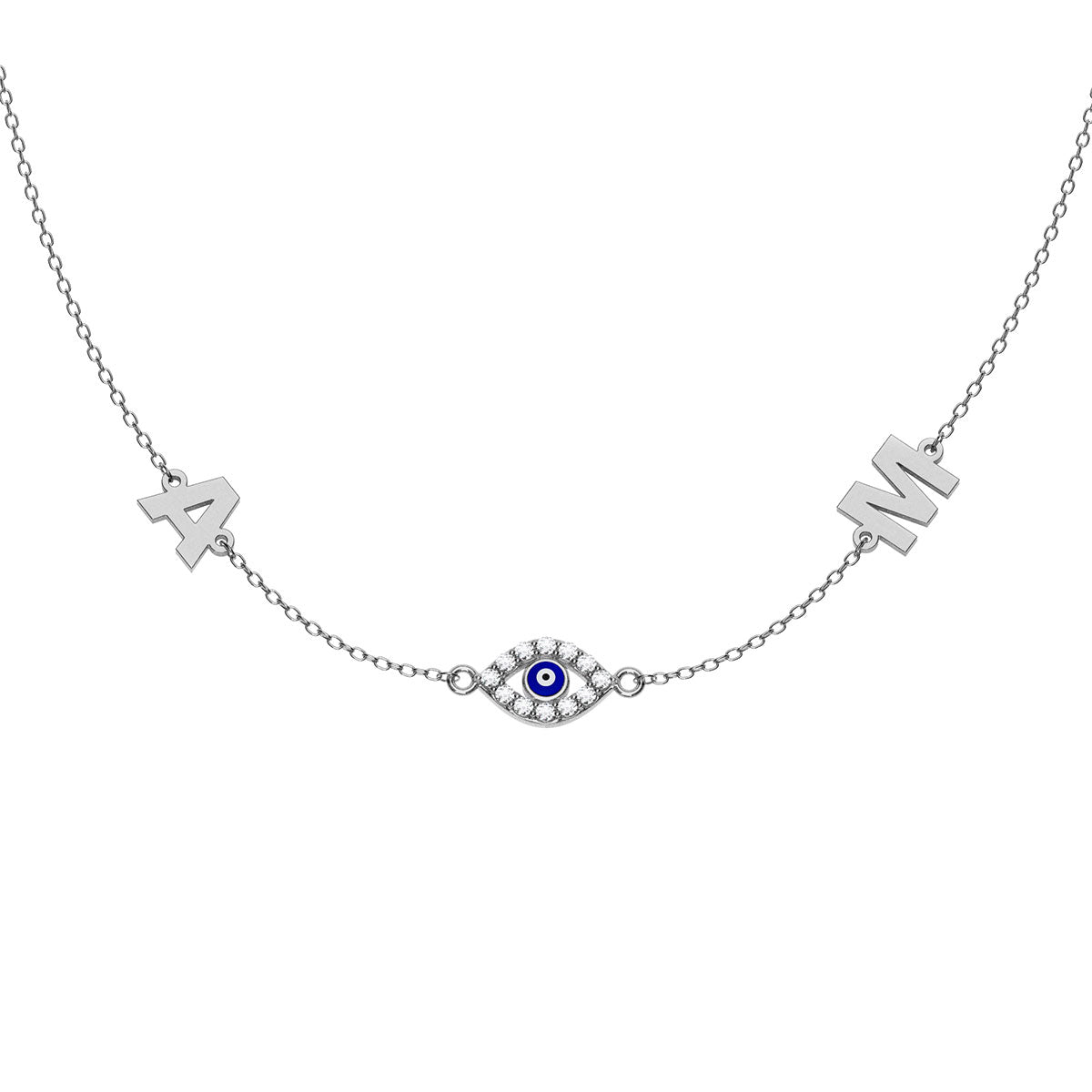Personalized 2 Initial Necklace With Marquise Evil Eye Pavé Charm