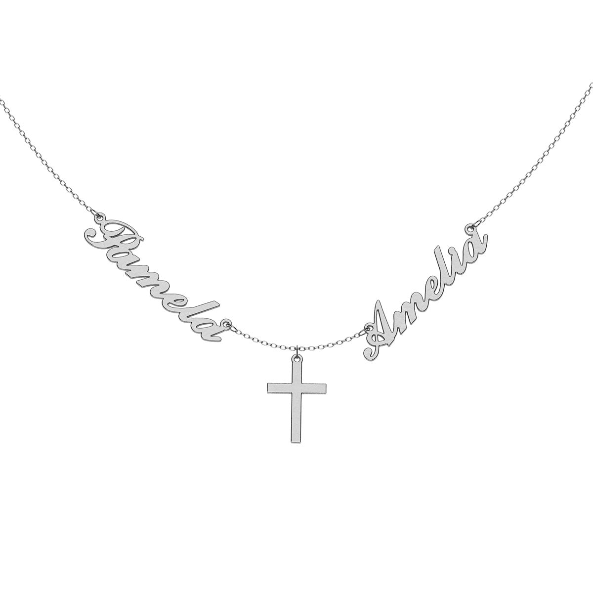 Personalized 2 Name Necklace With Cross