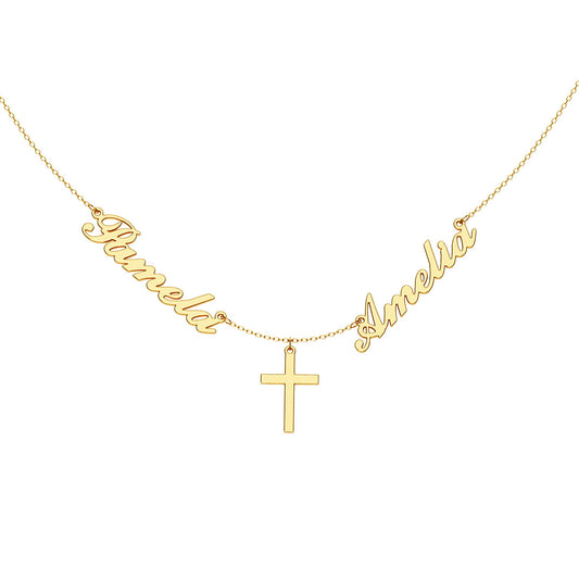 Personalized 2 Name Necklace With Cross