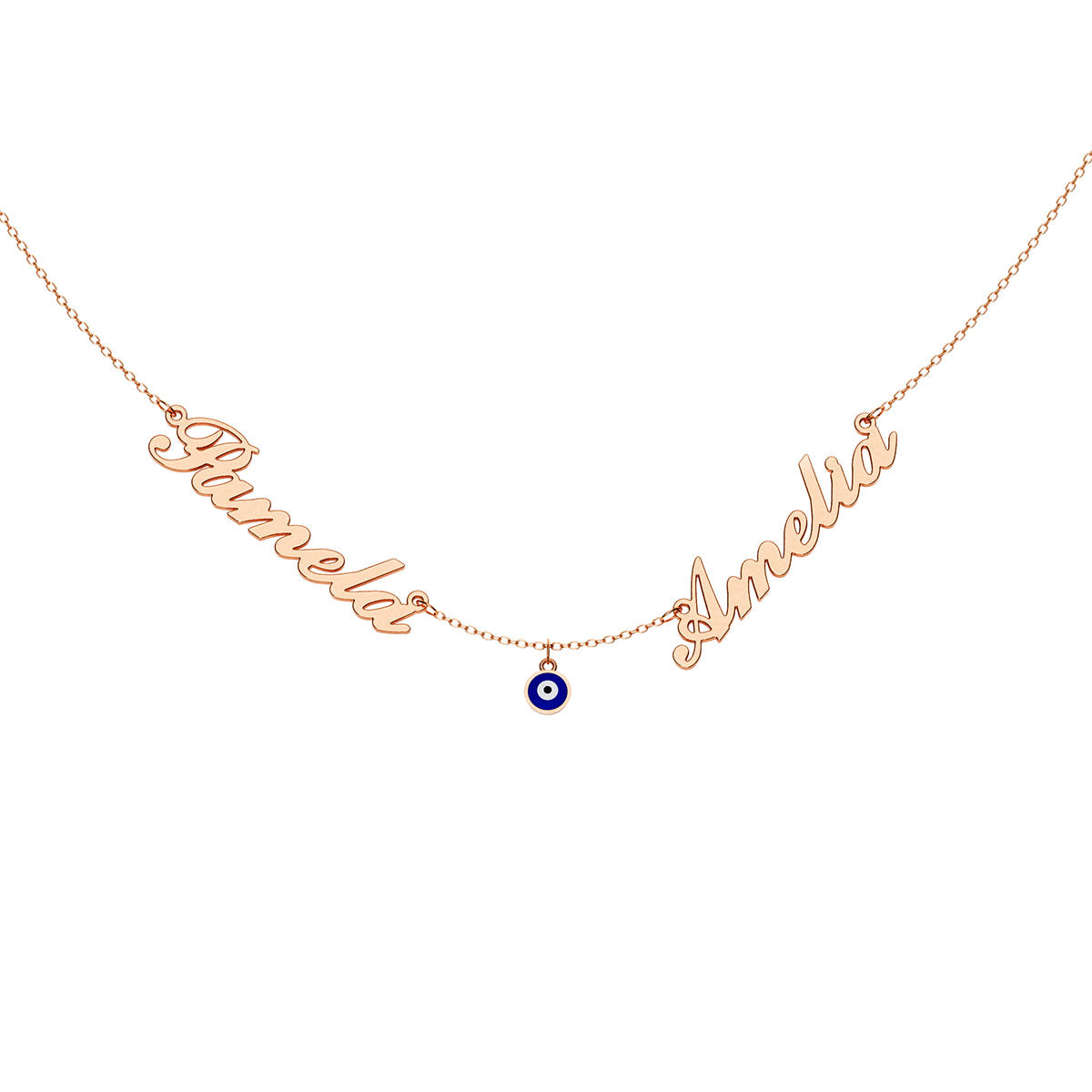 Personalized 2 Name Necklace With Round Enamel Evil Eye