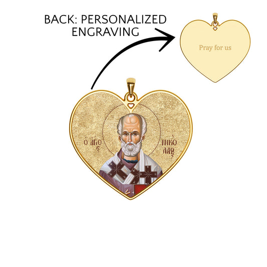 Saint Nicholas Greek Orthodox Icon Heart Photo Medal