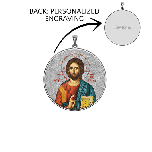 Christ Pantocrator Greek Orthodox Icon Round Photo Medal