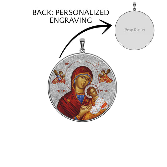 Virgin Mary Panagia Theotokos Greek Orthodox Icon Round Photo Medal