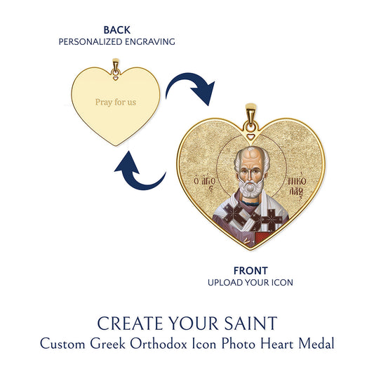 Create Your Saint - Custom Greek Orthodox Icon Heart Photo Medal
