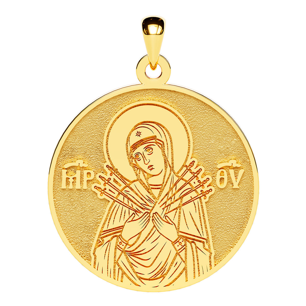Virgin Mary of Sorrows Greek Orthodox Icon Round Medal